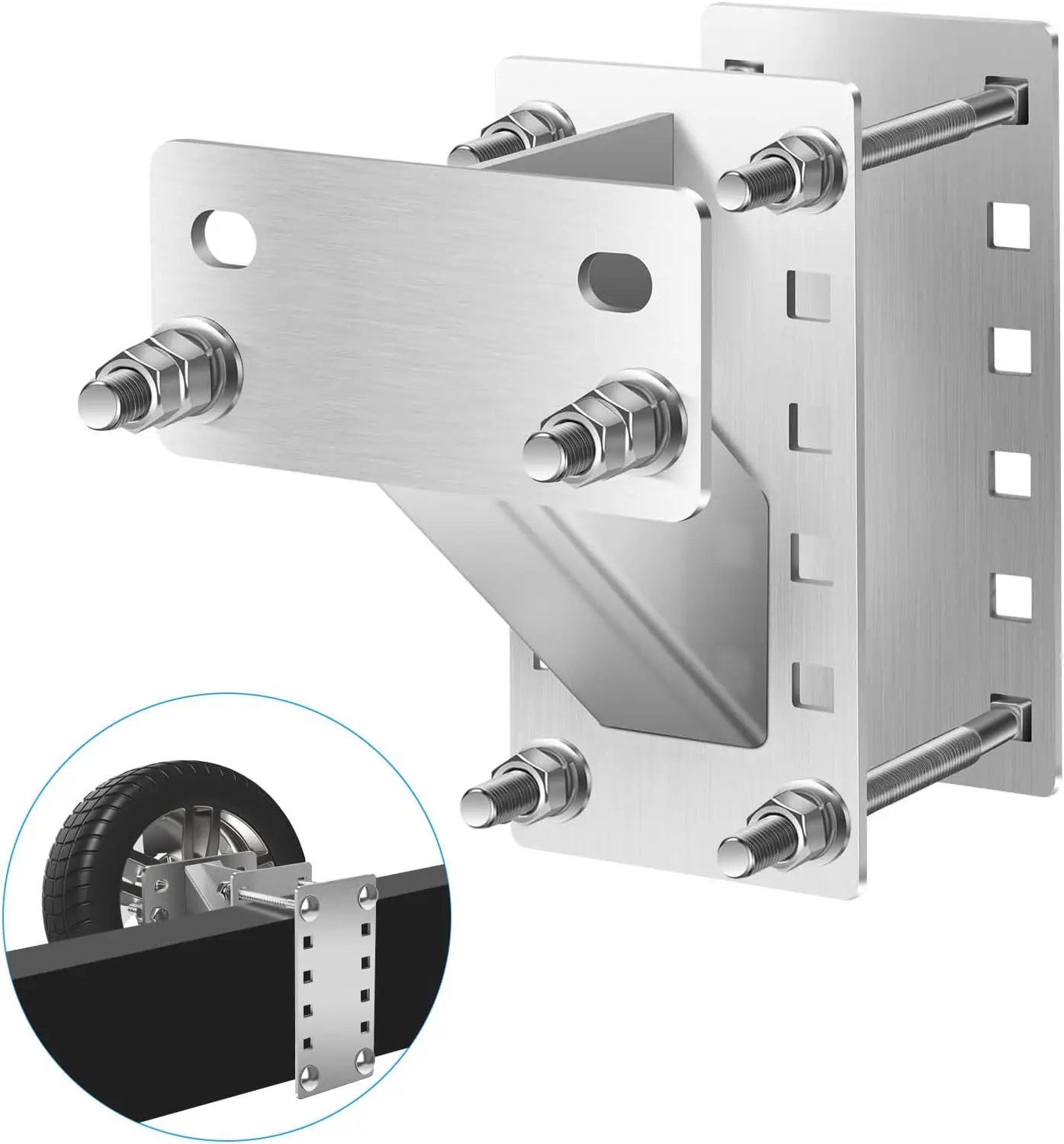 

Stainless Steel Trailer Tire Carrier, Holds Up to 150 Lbs for 4-6 Lug Wheels on 4" to 5.5" Bolt Patterns