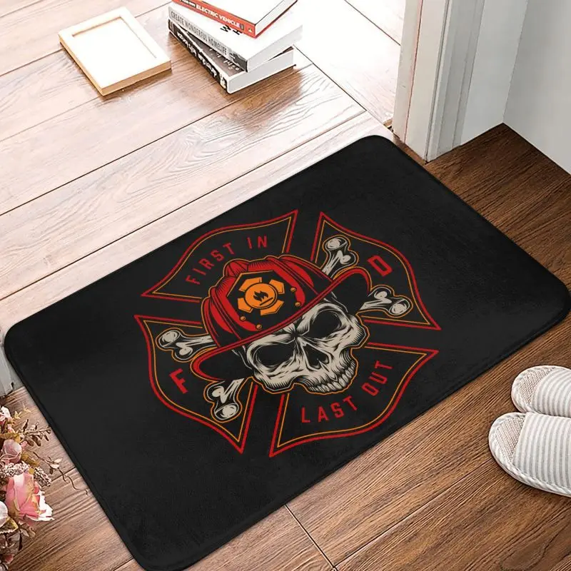 

Custom Firefighter Skull Doormat Non-Slip Entrance Bathroom Kitchen Floor Door Mats Fire Rescue Fireman Living Room Carpet Rug