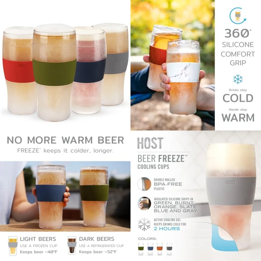 

Beer FREEZE Beer Glass Cups Set Drinking Glasses, Freezer Mugs with Gel Double Walled Cool Cups Plastic Multicolor 6oz