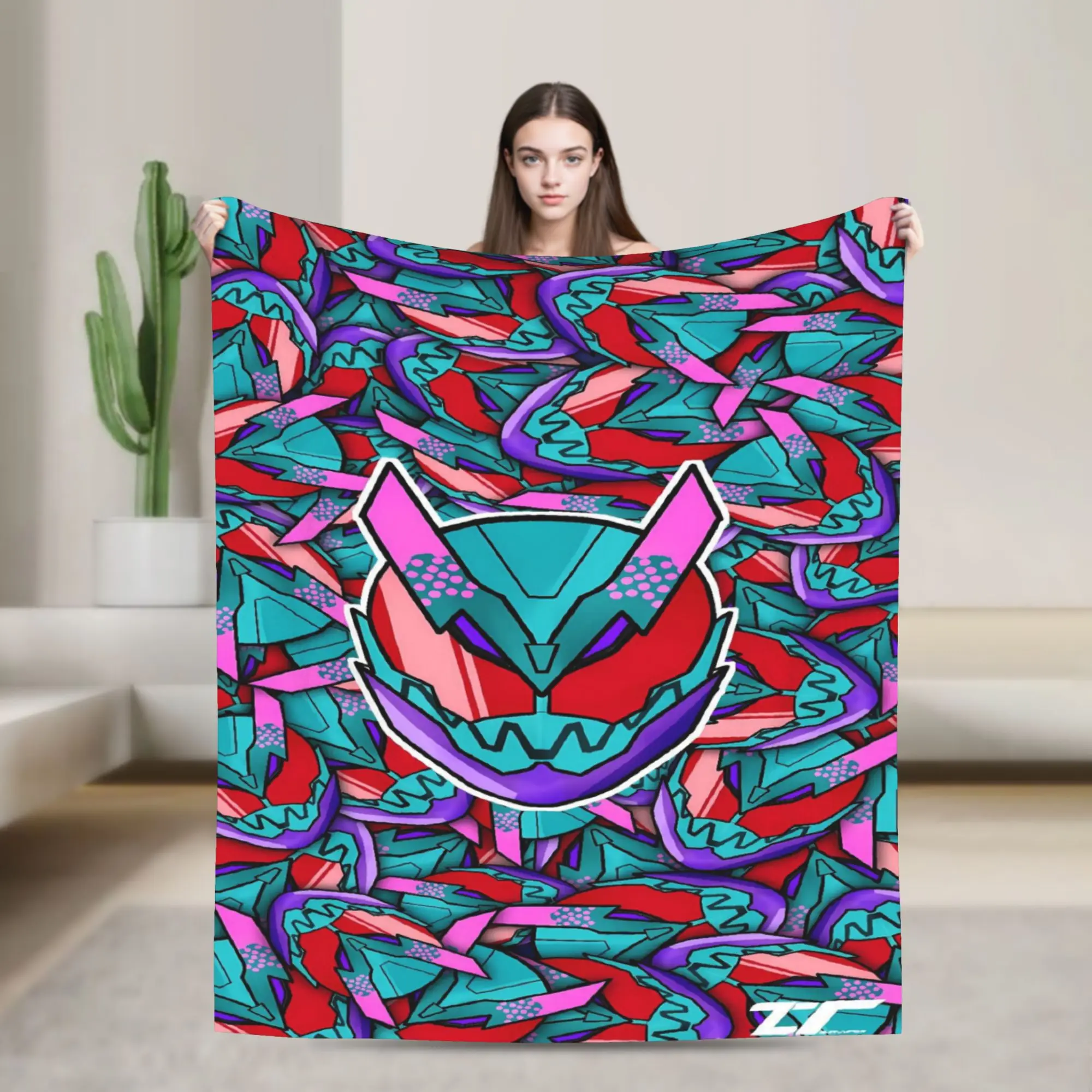 Warm Blanket Airplane Travel Neon Purple Camo Kamen Rider Anime Throw Blanket Flannel Bedspread For Couch Chair Sofa Bed Cover