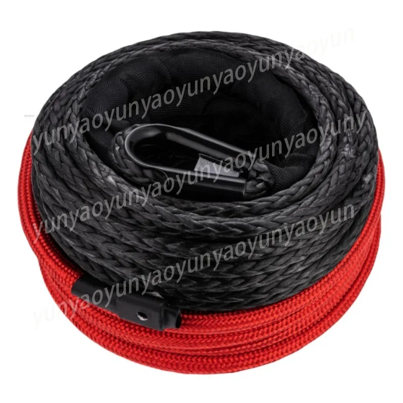 Black Rope 9.5 Mm Thick 26 Meters 7.9 Tons Hookless Winch Modified Rope and Cable Ultra-high Molecular Fiber Nylon Winch Rope