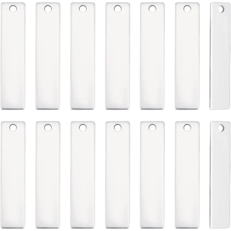 30 Stuks Rechthoekige Roestvrijstalen Bedels Stempelen Blanco Tag Hangers 40X9X1Mm Blanco Rechthoek Kleine Sierlijke Hangers