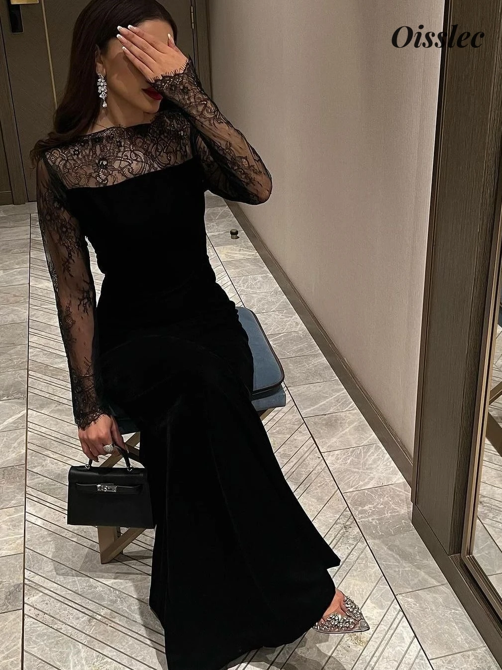 Oisslec Dress Elegant Vintage Sexy Black Mermaid Lace Backless Customize Formal Occasion Prom Dress Evening Party Gowns