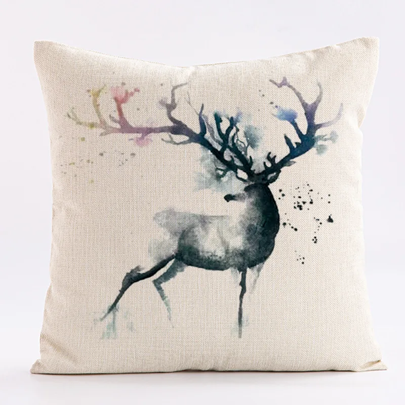 Black and white elk pattern throw pillow cover with short plush print living room sofa decoration cushion cover pillow covers - view 3
