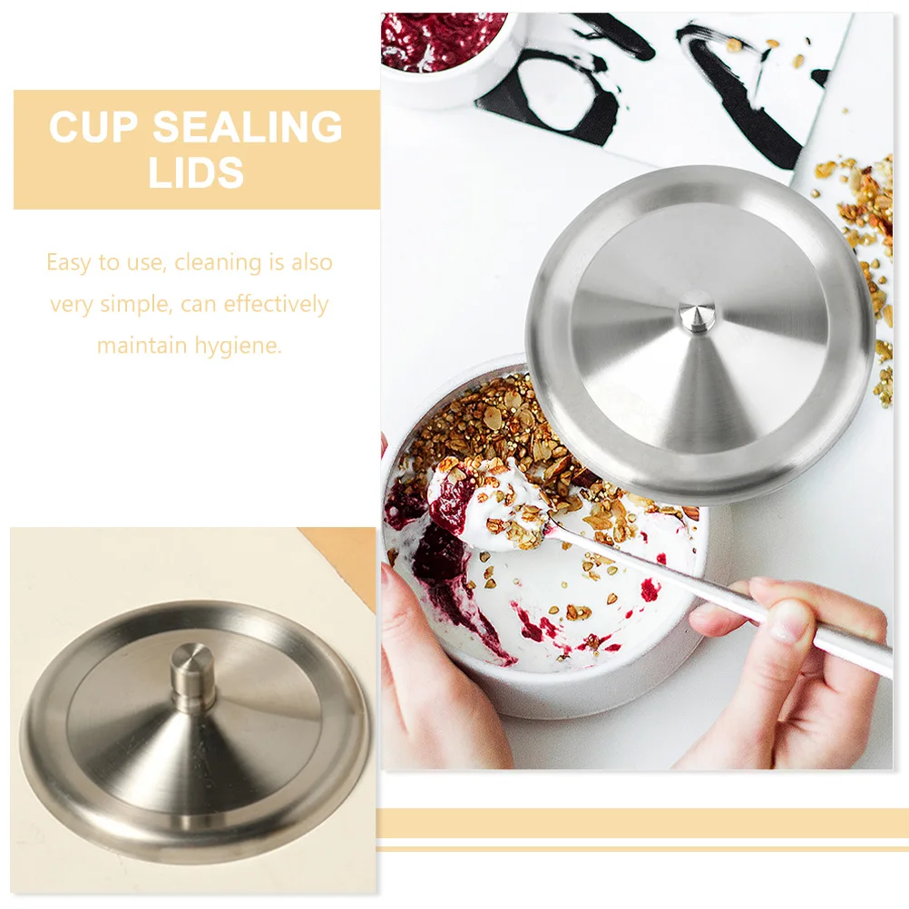 

5pcs Stainless Steel Cup Cover 8.5cm Heat Resistant Reusable Mug Lids Easy Clean Universal Office Travel