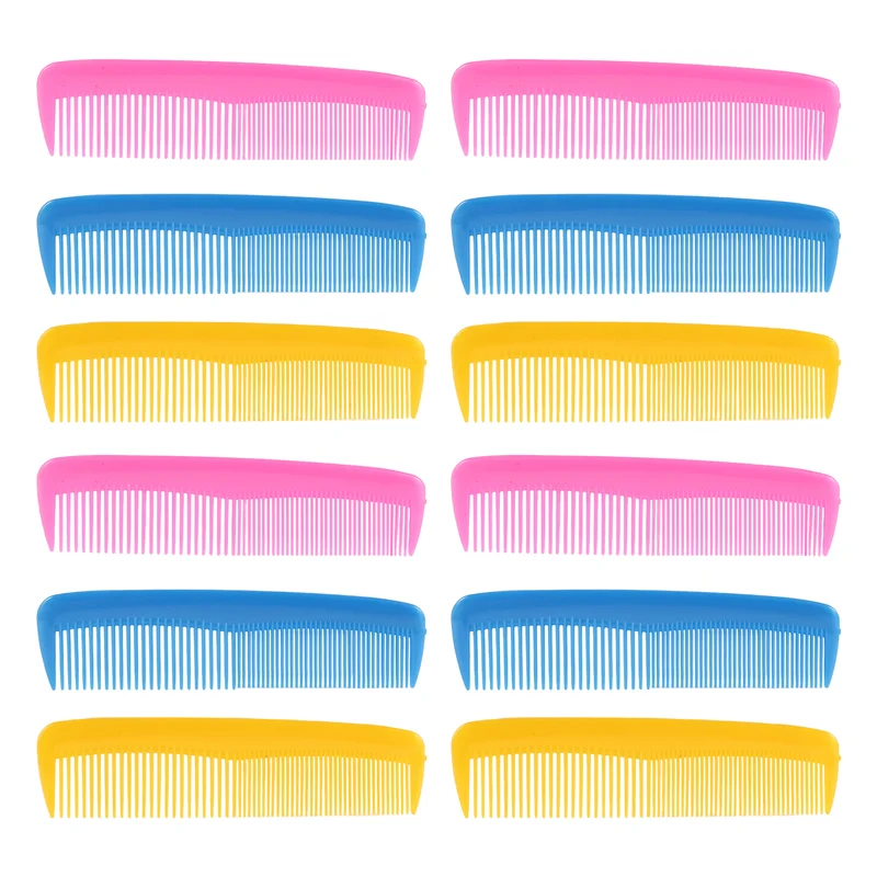 BAAN-12 sztuk kolorowych grzebieni do włosów dla dzieci, kobiet i mężczyzn, kolorowy plastikowy grzebień do drobnych włosów (różowy, żółty, niebieski)