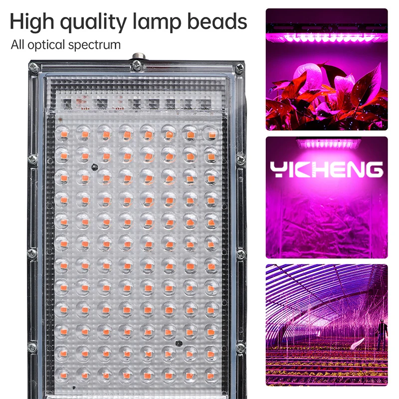 LED Grow Light Phyto Lamp 100W Full Spectrum Floodlight Indoor Outdoor Greenhouse Hydroponic Plant Spotlight US Plug With Switch