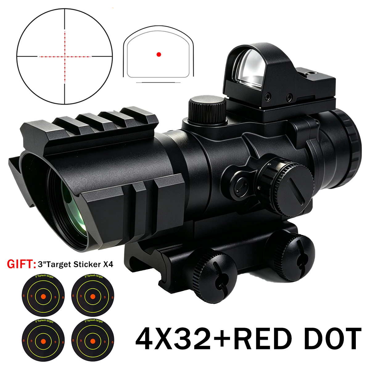 Tactics 4x32 + Red Dot Sight Combo Scopes Outdoor Shooting Hunting Riflescope Reflex Airsoft Scope Compact Optical Sight
