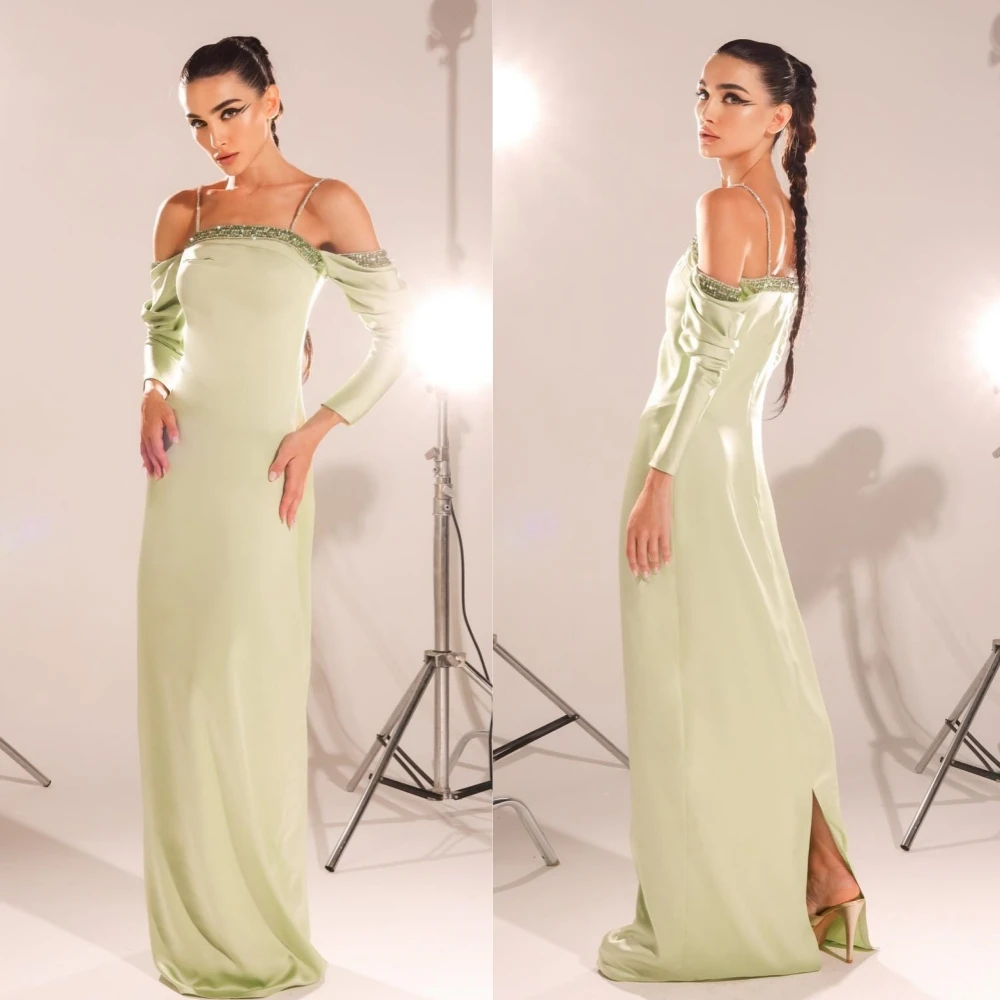 Off-a-ombro Prom Dress, Arábia Saudita, cetim Beading Homecoming, A-Line, vestidos longos, Bespoke Vestido Ocasião