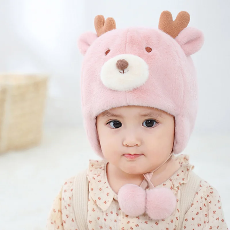 Winter Baby Earflaps Cap Cute Deer Plush Ushanka Boys and Girls Thickening Thermal Windproof Pullover Hat