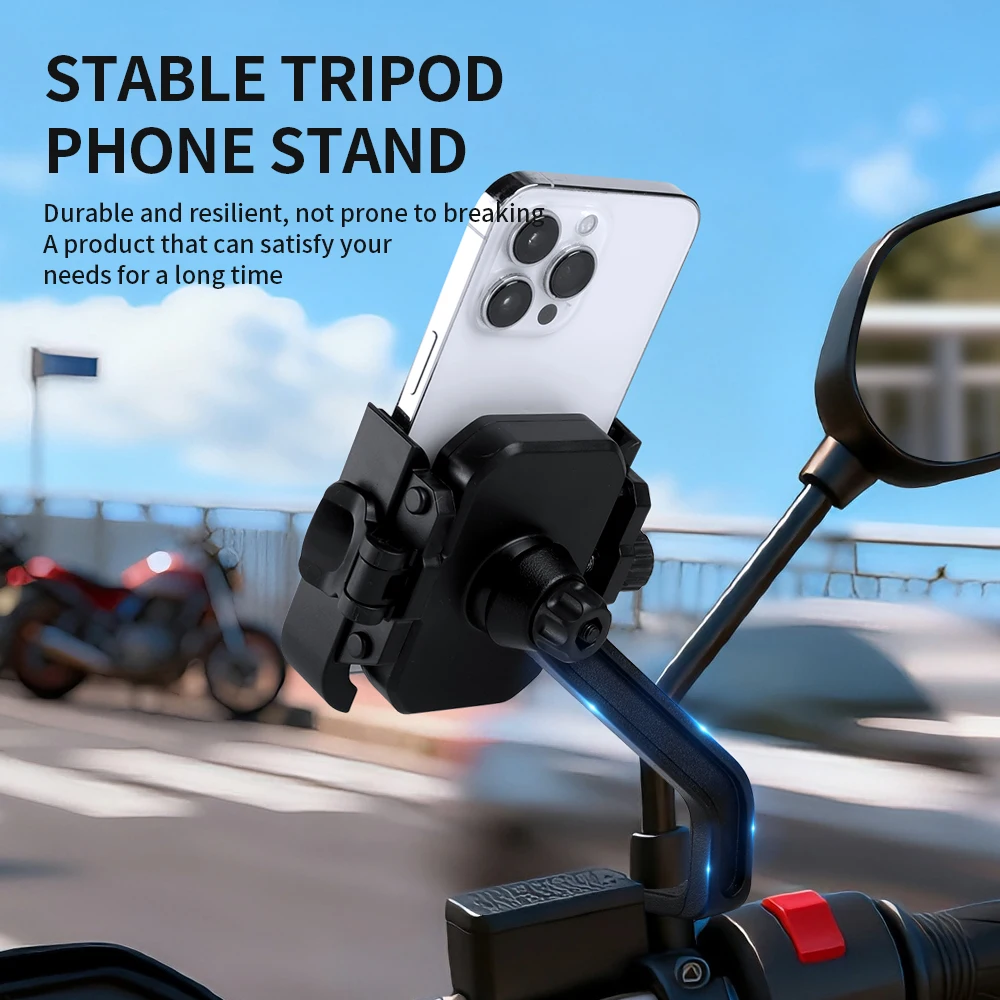Mirror-Specific Shock-Absorbing Motorcycle Phone Mount for Outdoor Navigation 4