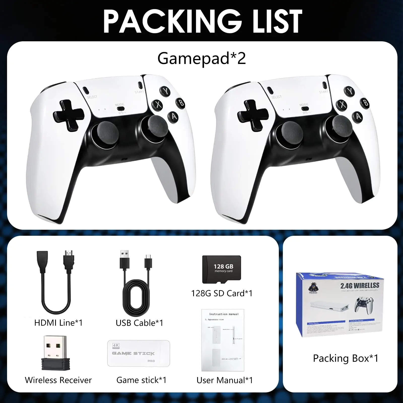 Console de jeu vidéo rétro M15, 2.4 ghz, double contrôleur sans fil, clé TV 4K, 64 go, 20000 jeux, jeu rétro, cadeau pour la famille