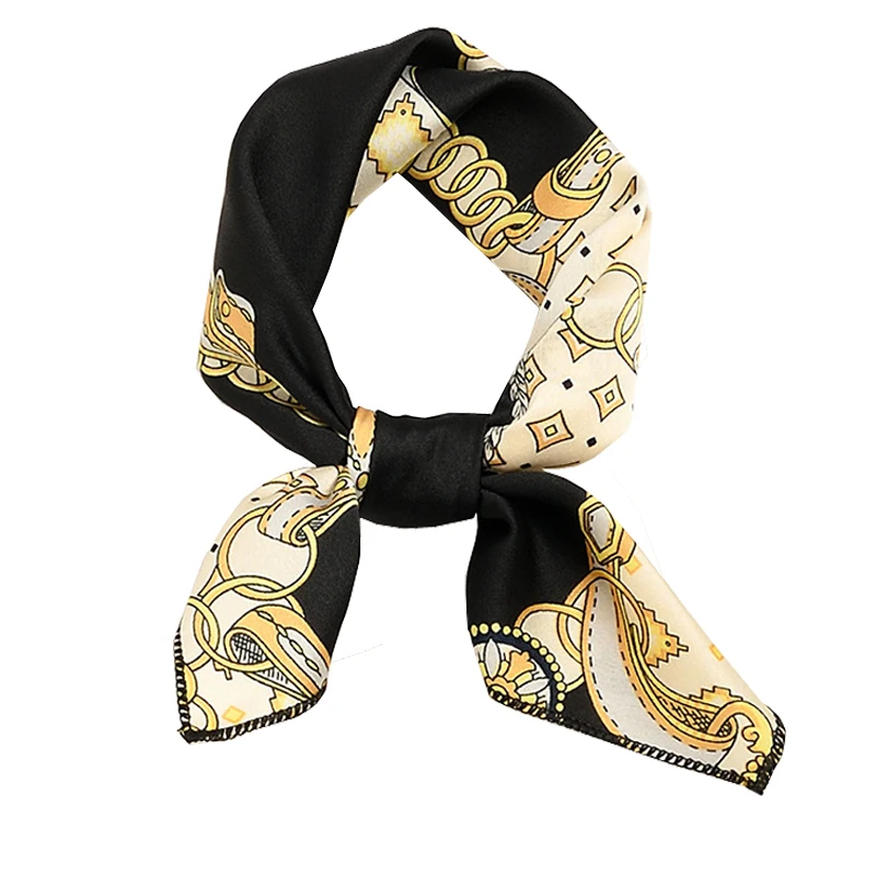 50CM Small Square Silk Scarf For Women Fashion Striped Flowers Satin Skinny Scarf Neck Hair Tie Ladies Party Scarves Bandana