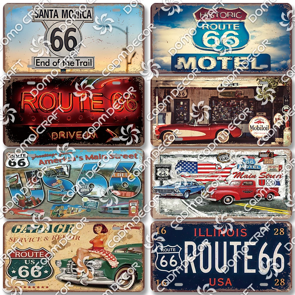 

US Route 66 Plates Tin Sign Vintage Car Poster Metal Plaque Wall Art Decor for Garage Motel Bar Club Gas Station