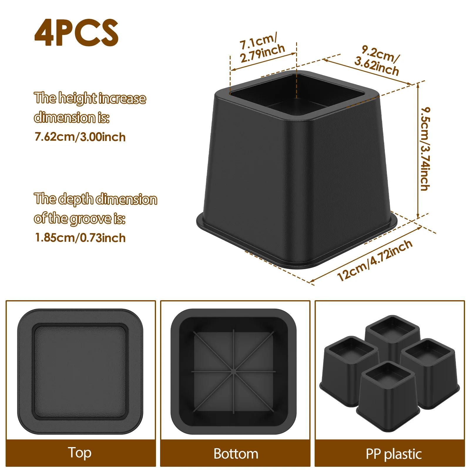 4PCS Furniture Leg Heightening Pad Table Desk Sofa Feet Heightening Pads Bed Raising Blocks Floor Protectors Educing Noise