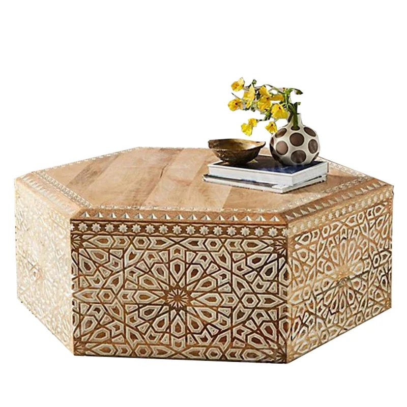 

ls 27 Thai log carved old polygon coffee table retro coffee table folk custom furniture