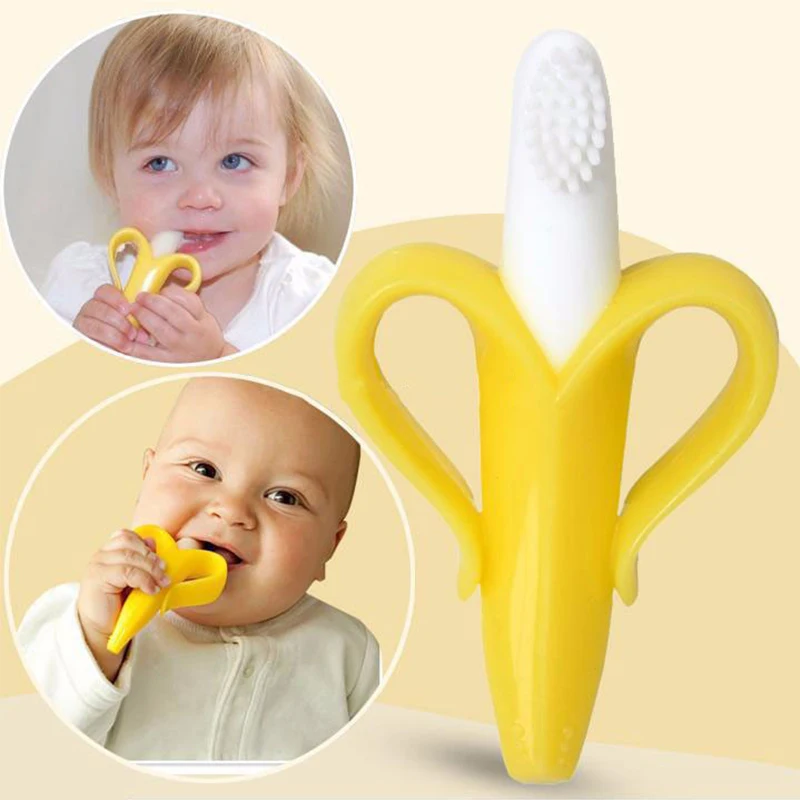 

Mommy And Angel Baby Safe BPA Free Teether Toys Toddle Banana Training Toothbrush Silicone Chew Dental Care Toothbrush Baby Gift
