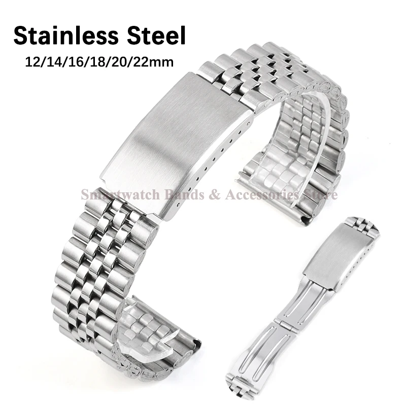 Stainless Steel Watch Band 12mm 14mm 16mm 18mm 20mm 22mm Sport Wrist Band for Men Women Replacement Watch Bracelet Folding Clasp