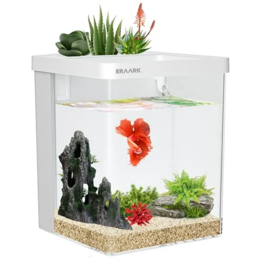 

Smart Betta Fish Tank 1.5 Gallon Aquarium with Filter LED Light, Water Pump, Fish Bowl White