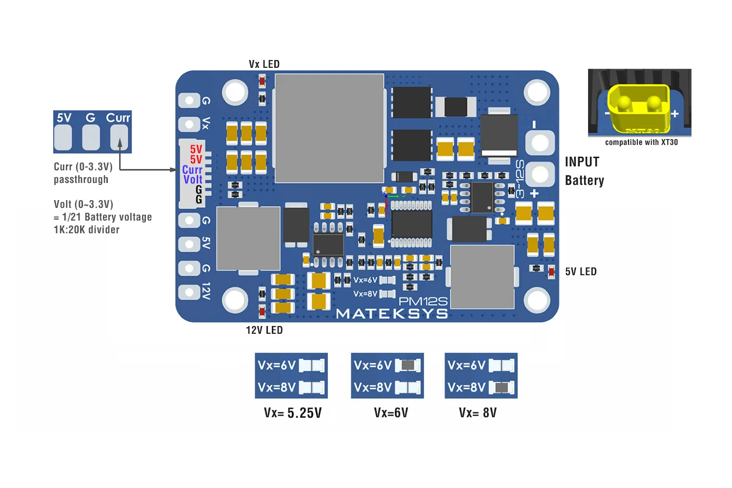 Mateksys Matek Systems Modulo di alimentazione PM12S-3 5V/12V 4A 5-8V/15A BEC per RC Multirotore FPV Racing a lungo raggio
