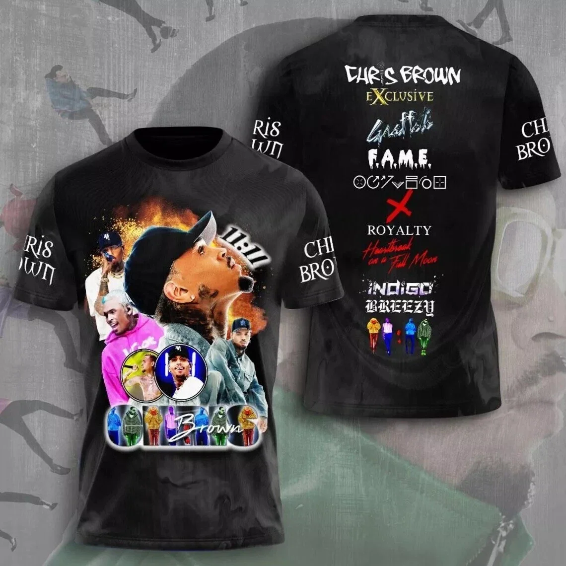 شعبية مغني الراب كريس براون ثلاثية الأبعاد بريزي السلطانية طباعة تي شيرت موضة الرجال النساء الهيب هوب الاتجاه قصيرة الأكمام تي شيرت المتضخم Y2k القمم #3