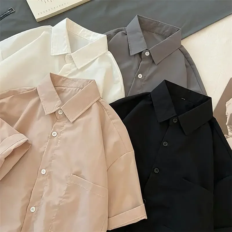 Causal Short Sleeve Shirts Women 10 Pure Colors Fashion Summer Simple Breathable Vintage Classical High Street Dance Japanese