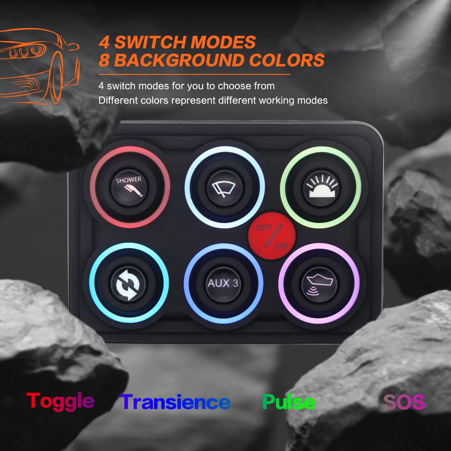 

IZTOSS RGB 6 Gang Switch Panel Auto-Dimmable/Toggle Momentary Pulsed Universal Circuit Control Relay System for 12-24V Car Truck