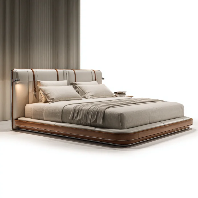 #Modern Adjustable Convertible Hotel-Specific Queen-Size Teak Wood Bed Box Frames Complete Set