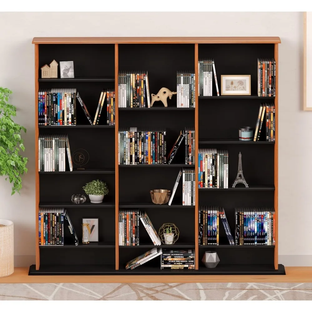 Armário alto cereja e preto de largura tripla para armazenamento de mídia