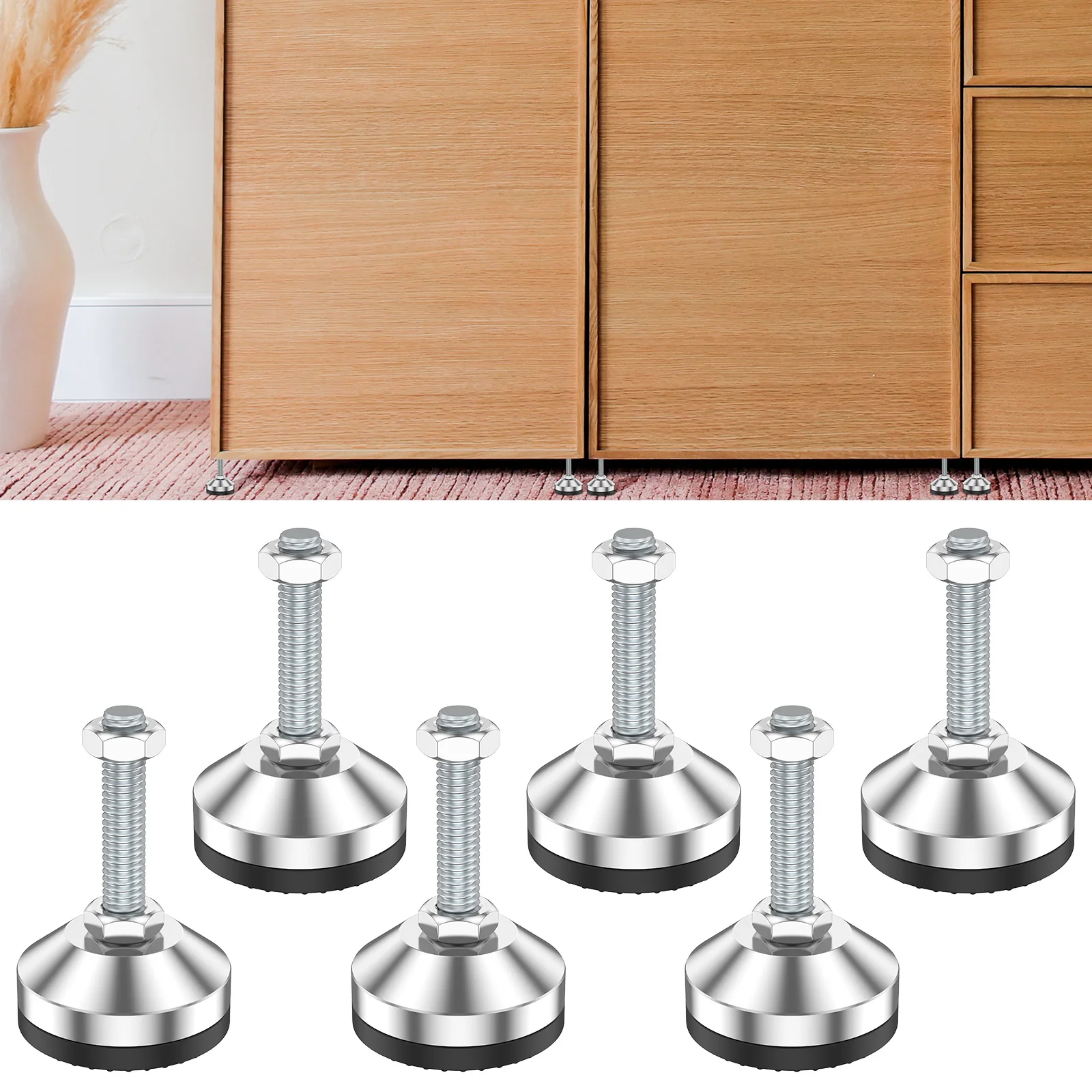 6/4PCS Leveling Feet-M12 Thread Adjustable Leg Leveler Carbon Steel for Furniture Machinery Equipment Leveling Screw Leg leveler