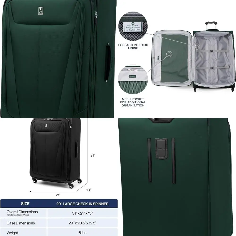 

Expandable Softside Luggage with 4 Spinner Wheels, Lightweight Suitcase, Forest Green, Large 29-Inch
