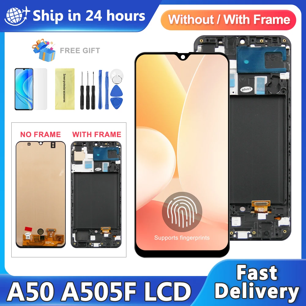 OLED For Samsung A50 A505 A505F A505FN A505GN A505FM LCD Display Touch Screen Digitizer Assembly Replacement A50 Display Screen