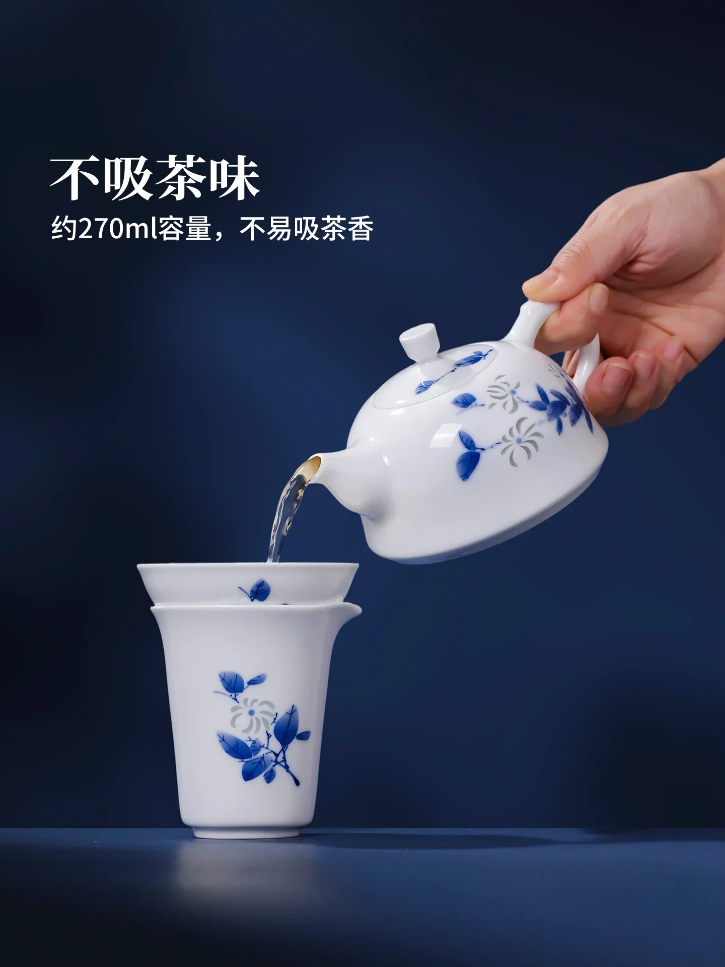 Official Ceramic Blue and White Linglong Kung Fu Tea Set Household Chinese Tea Pot Tea Cup High-end Gift Box