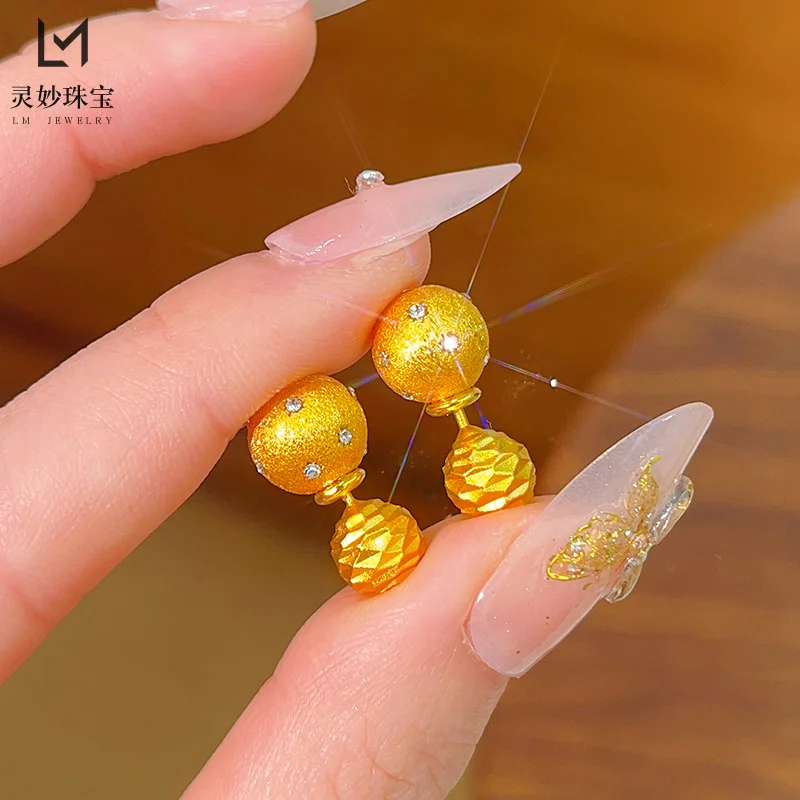 

Роскошные ювелирные изделия из настоящего золота 9999 24 карата, маленькие золотые серьги-шарики, золотой средний стиль, элитный подарок для подруги