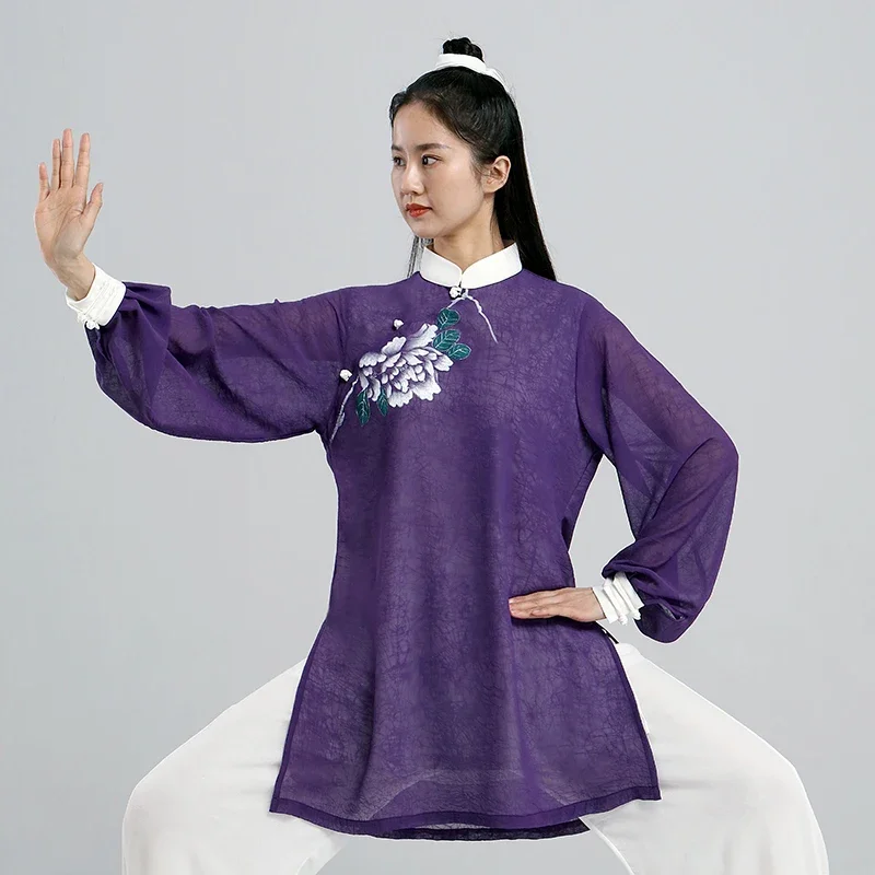 Tai Chi Clothes Women Wushu Clothes Kung Fu Competition Clothes Martial Art Uniform Wrinkle Free Hand Painted 2022 Purple