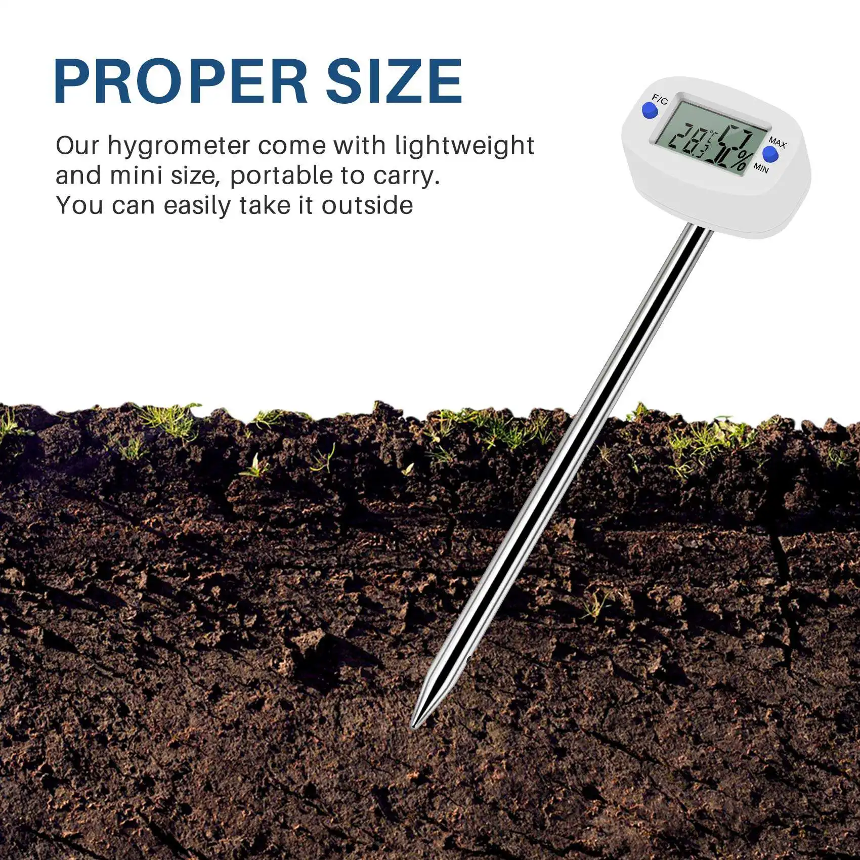 TA290 Digital Soil Hygrometer Moisture Meter Temperature Humidity Tester with Probe for Gardening Farming