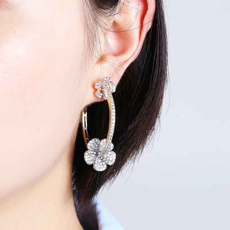 SENYU Luxury Flower Earrings for Women Color Zircon Round Hoop Earrings Gold Plating Hot Jewelry Wholesale Brazil Spain