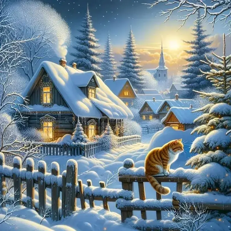 

GATYZTORY Diamond Painting Mountain Landscape DIY Tree Picture Of Rhinestones Snow House Diamond Mosaic Winter Decor For Home
