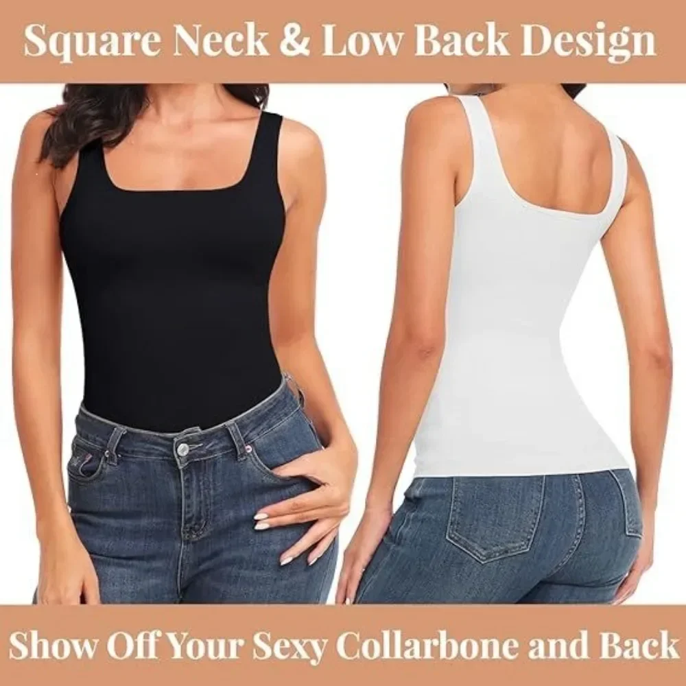 Women Seamless Square Neck Shapewear Tank Top Tummy Control Compression Body Shaper Vest