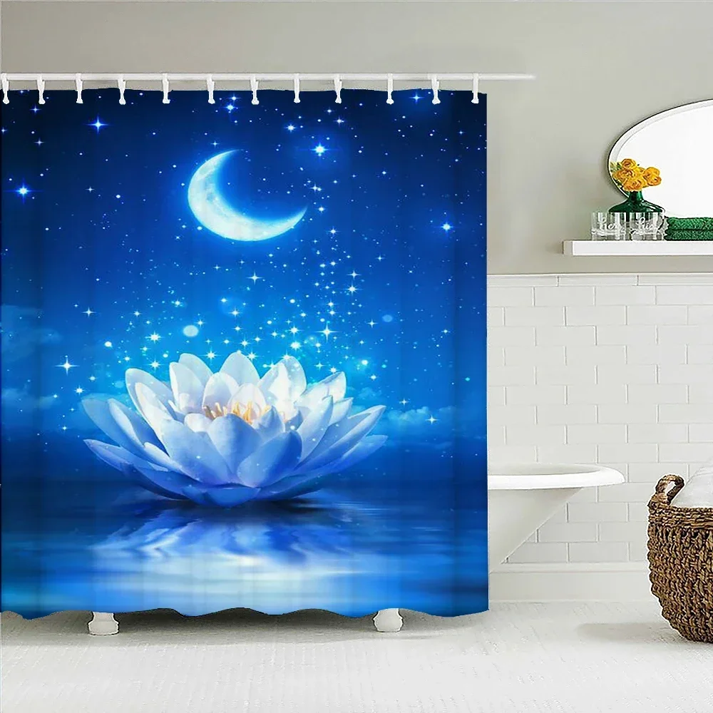 3D Night Starry Sky Moon Earth Shower Curtain Decor Curtain Space Universe Waterproof Belt Hooks Shower Curtains Douchegordijn