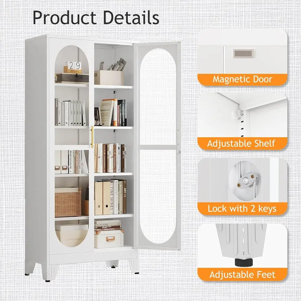 71 Tall Glass Door Locking Display Cabinet with 4 Adjustable Shelves, Suitable for Liquor, Collectibles, Home Decor view 4