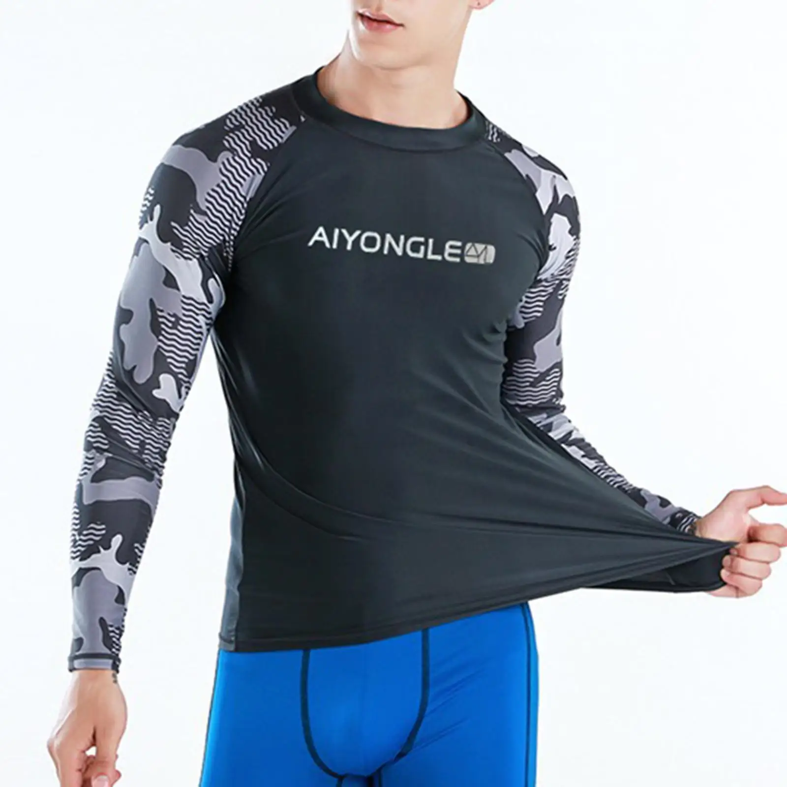 Mens Wetsuit Top Long Sleeve Sun Protection Swimsuit Soft Stretch Polyester for Surfing Swimming Snorkeling Kayaking Water