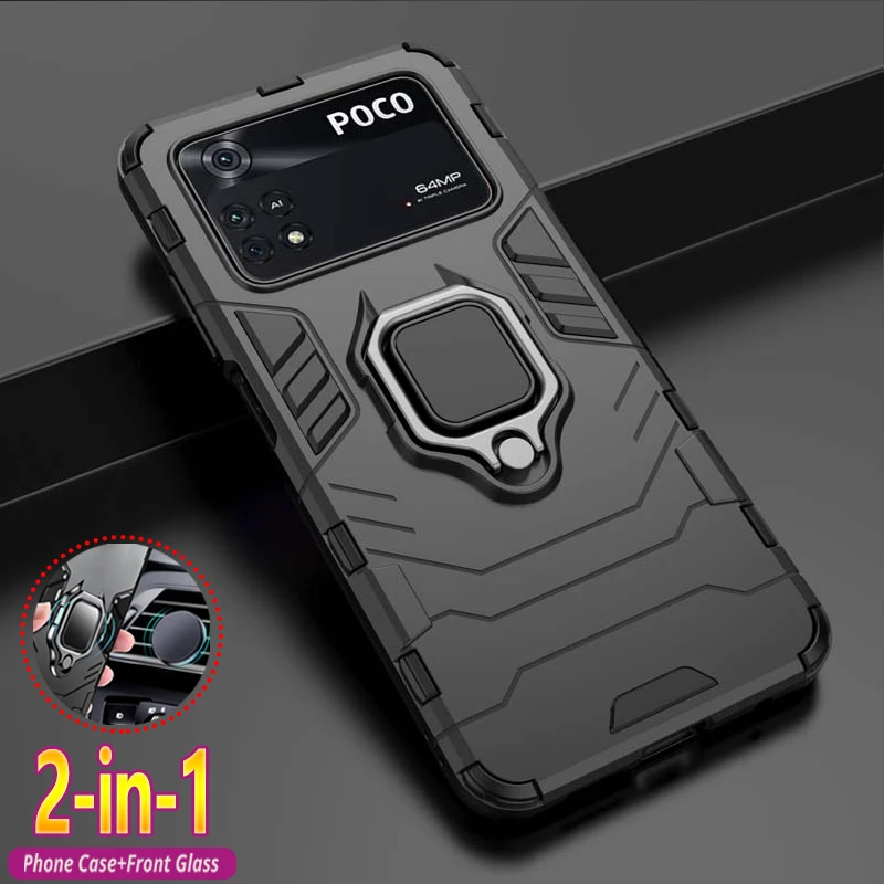 

For Xiaomi Poco M4 Pro 4G Phone Case Armor Shockproof Bumper Magnetic Stand Cover Coque for Poco M4 M 4 M3 Pro 5G Funda