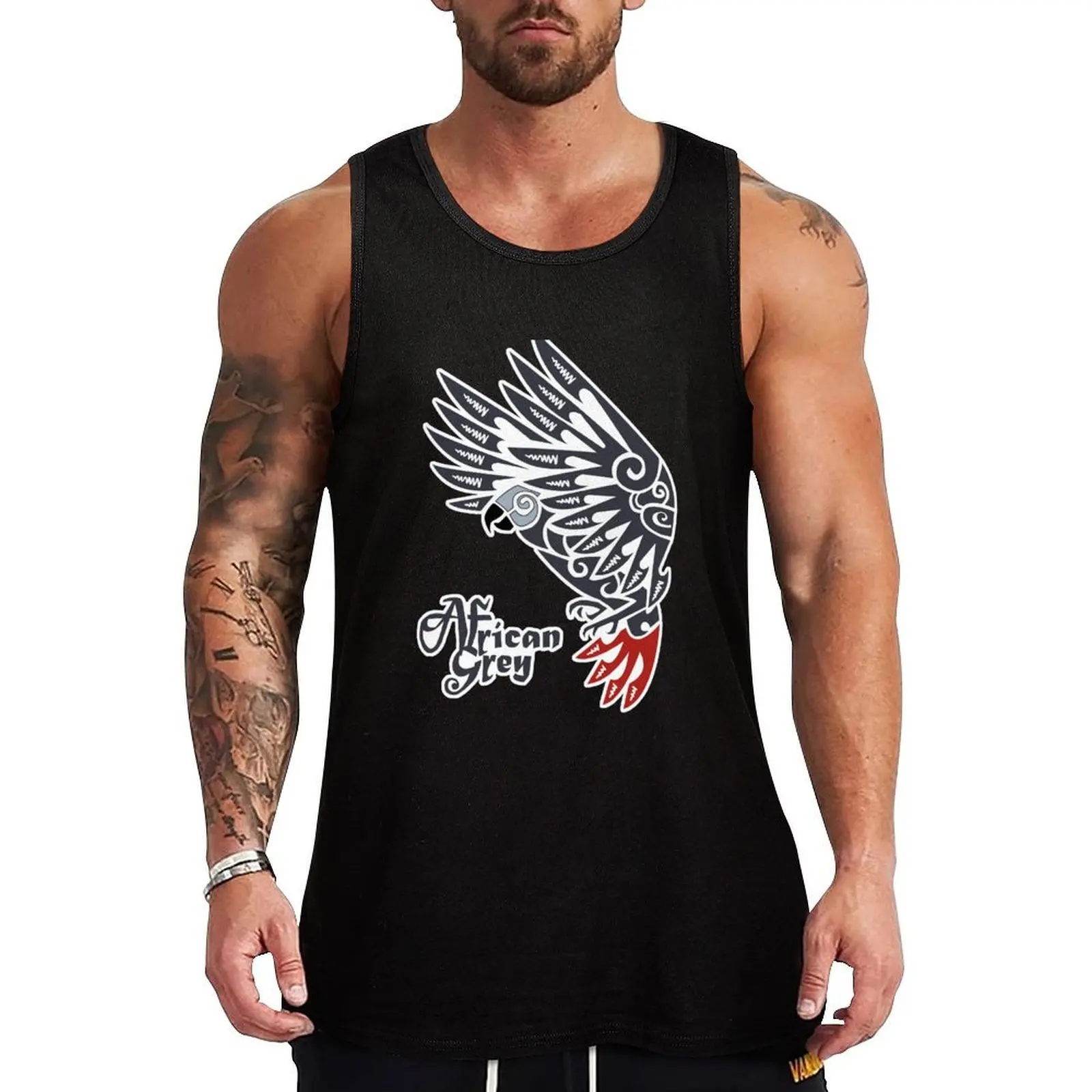 

African grey parrot tribal tattoo Tank Top gym shirts sleeveless sports suits