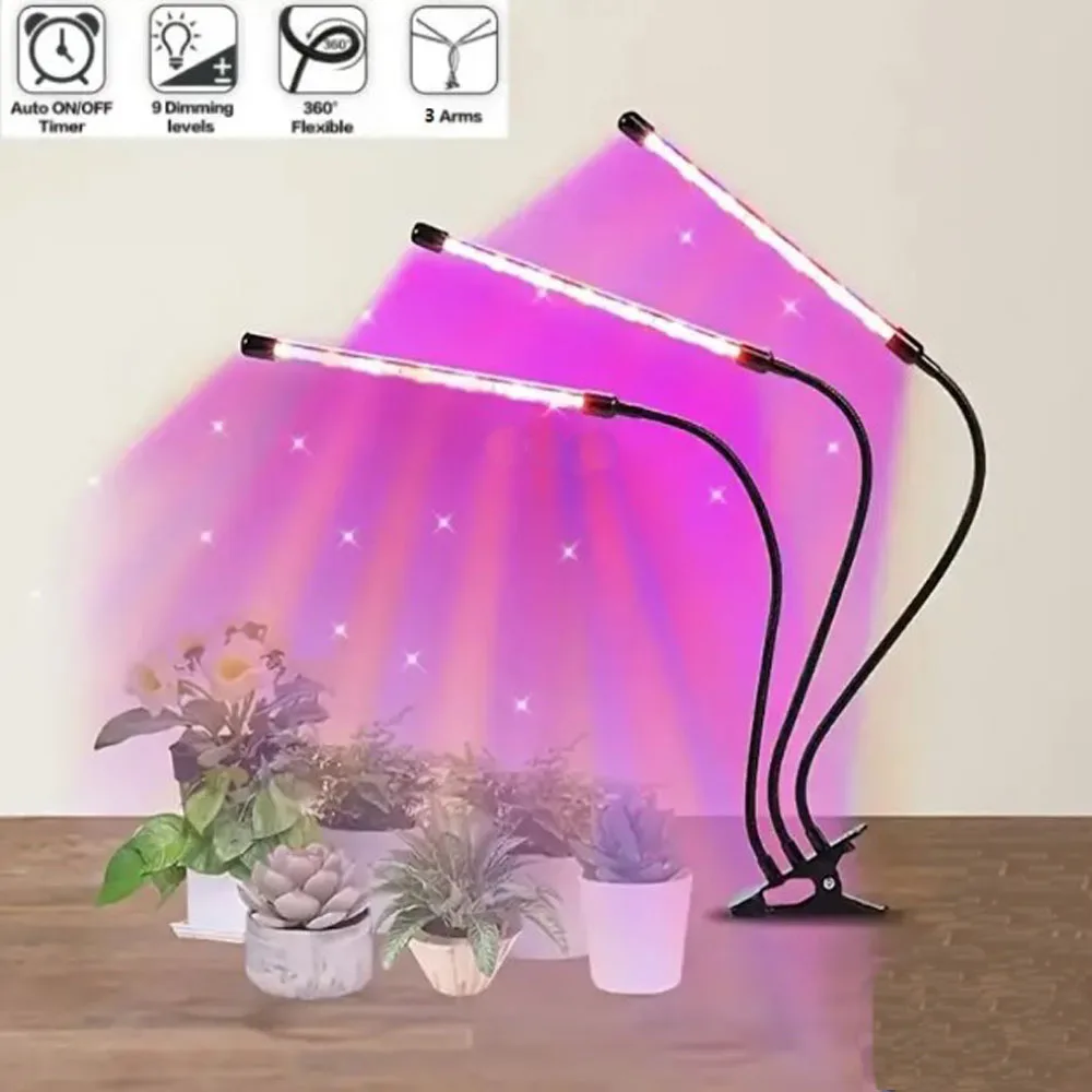 Lámpara LED de cultivo USB para plantas, espectro completo para plantas, sistema de cultivo hidropónico, luces de cultivo, temporizador de espectro de 5v, ajuste de 5 cabezales