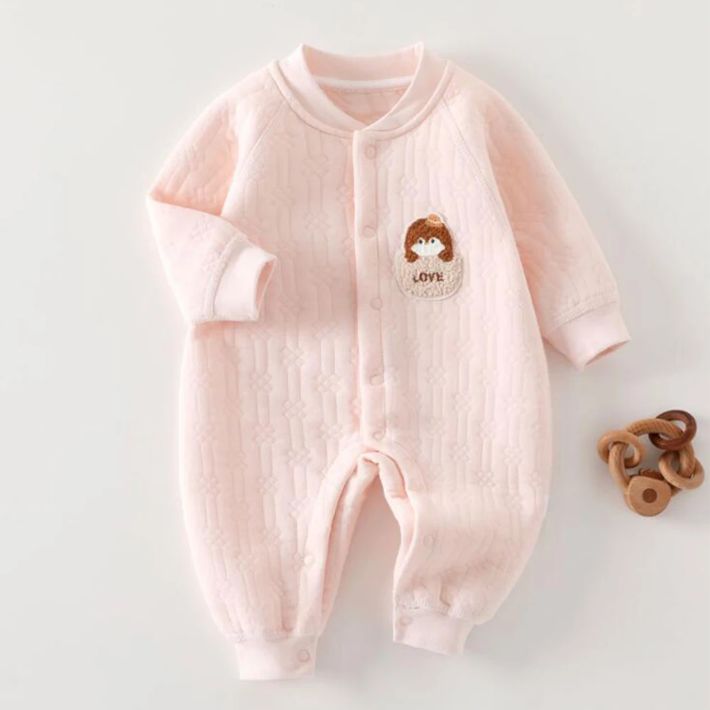 Baby Boy Romper Quilted Warm Autumn Winter Christmas Infant Clothing Solid Color Newborn Long Sleeve Jumpsuit Baby Girl