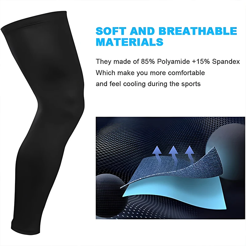 1PC Sport Full Leg Compression Sleeves Basketball Running Leg Warmer Breathable Anti-UV Outdoor Cycling Leg Sleeves