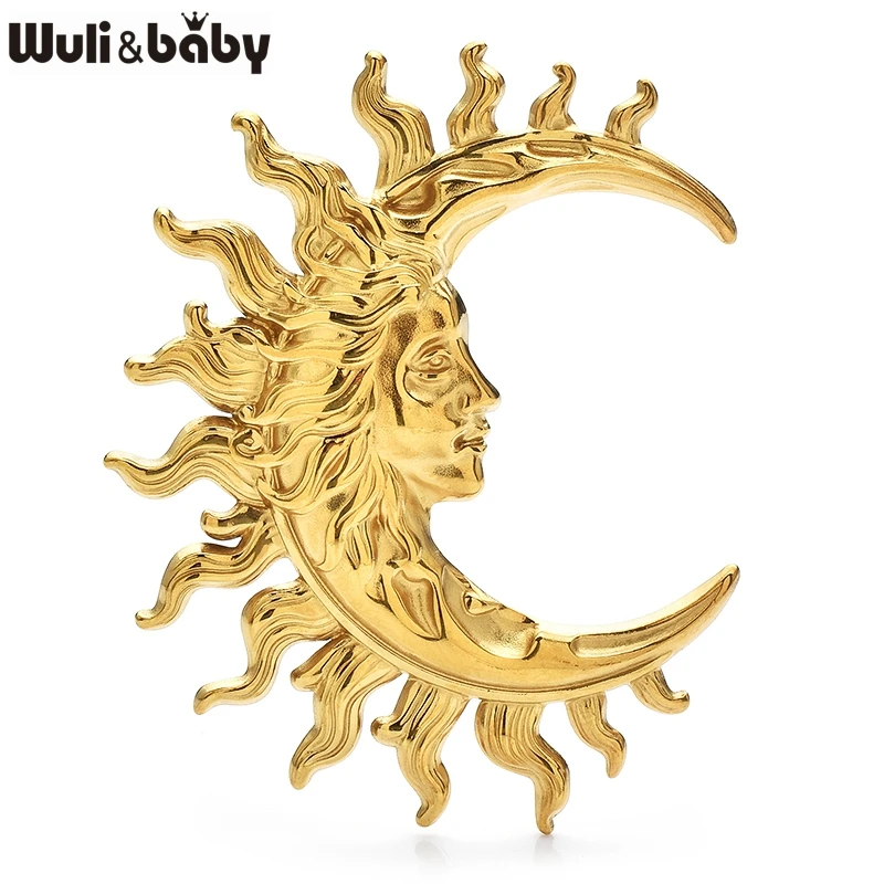 Wuli&baby Broschen aus Edelstahl, Göttin des Mondes, vergoldet, Sonnenabzeichen, Damenschmuck, Anstecknadel, Stoff, Accessoire, Geschenk