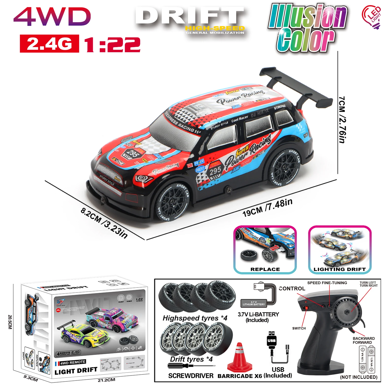 1:22 4WD RC Drift Car telecomando da corsa 2.4G modello da competizione ad alta velocità con 2 set di pneumatici sostituibili regalo di compleanno per ragazzi