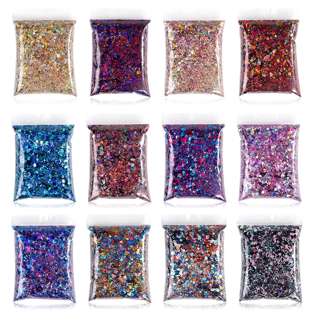 50g/Bag 3D Hexagon Nail Art Glitter Iridescent Sequins Holographic Sparkly Paillette Nail Art Powder Manicure Accessories